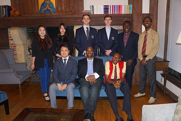 Debaters and coaches from Solbridge School of International Business (South Korea), Rollins College (USA), and JADE (Jamaica) pose for a picture during Great Debate Week