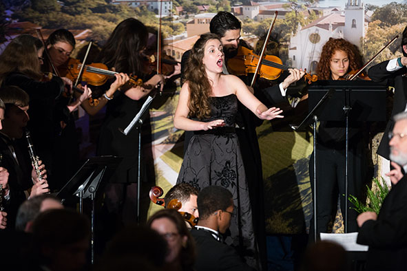 Students from the Department of Music perform at the inaugural festivities at the Fiat Lux Luminaries Gala.