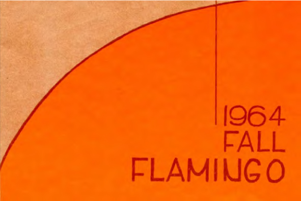 Abstract orange and tan cover with dark red lines with the text 1964 Fall Flamingo in the lower right hand side