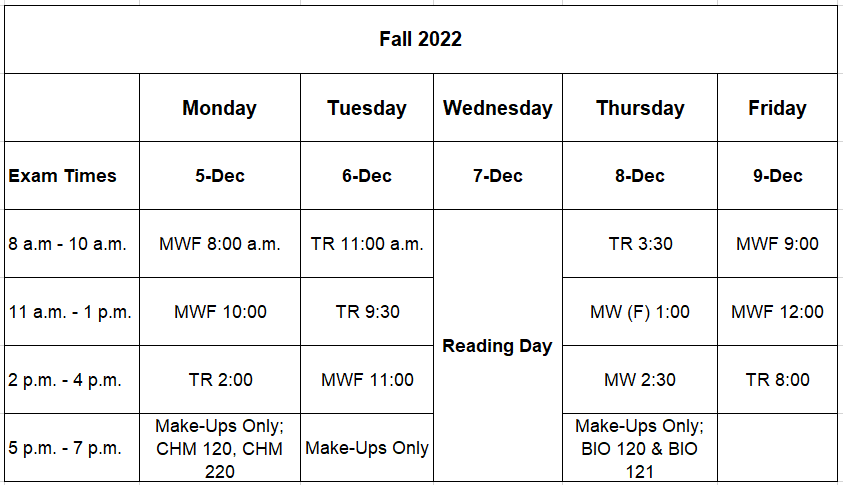 final exam schedule fall