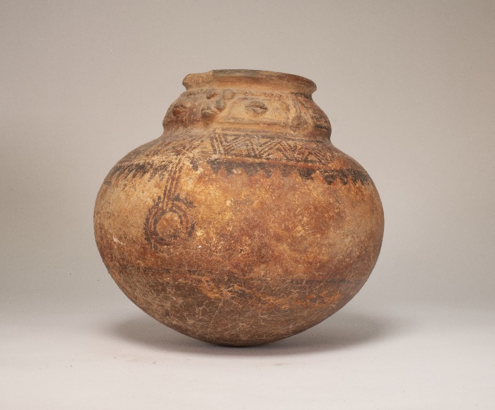 Earthenware Jar Decorated with Geometric Patterns and Mask